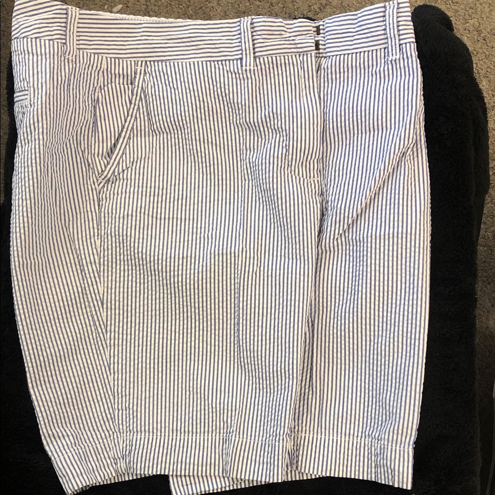 L.L. Bean Blue and White Striped Flat Front Shorts